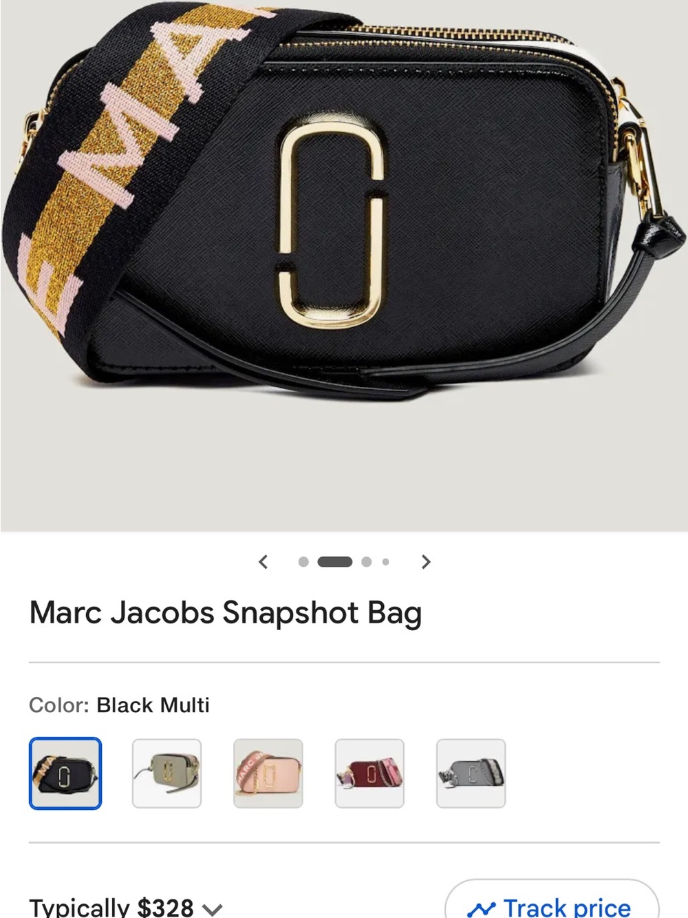 Marc Jacobs Black Snapshot Crossbody with Pink & Gold Logo Strap